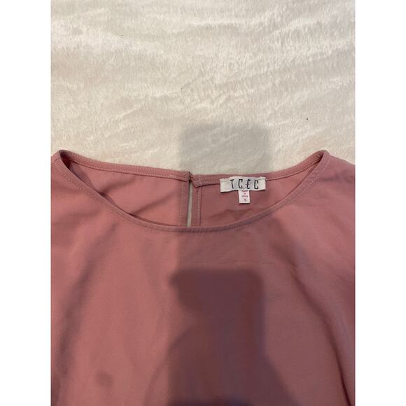 TCEC Faux Fur Blouse Pink Women's S Small Short Sleeve Solid Minimalist Boxy Top - Picture 2 of 9